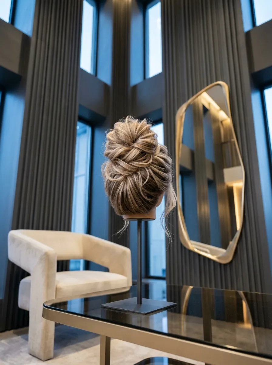 Textured High Bun bridal hairstyle idea for wedding hairstyles for chubby face brides will love with elegant textured finish