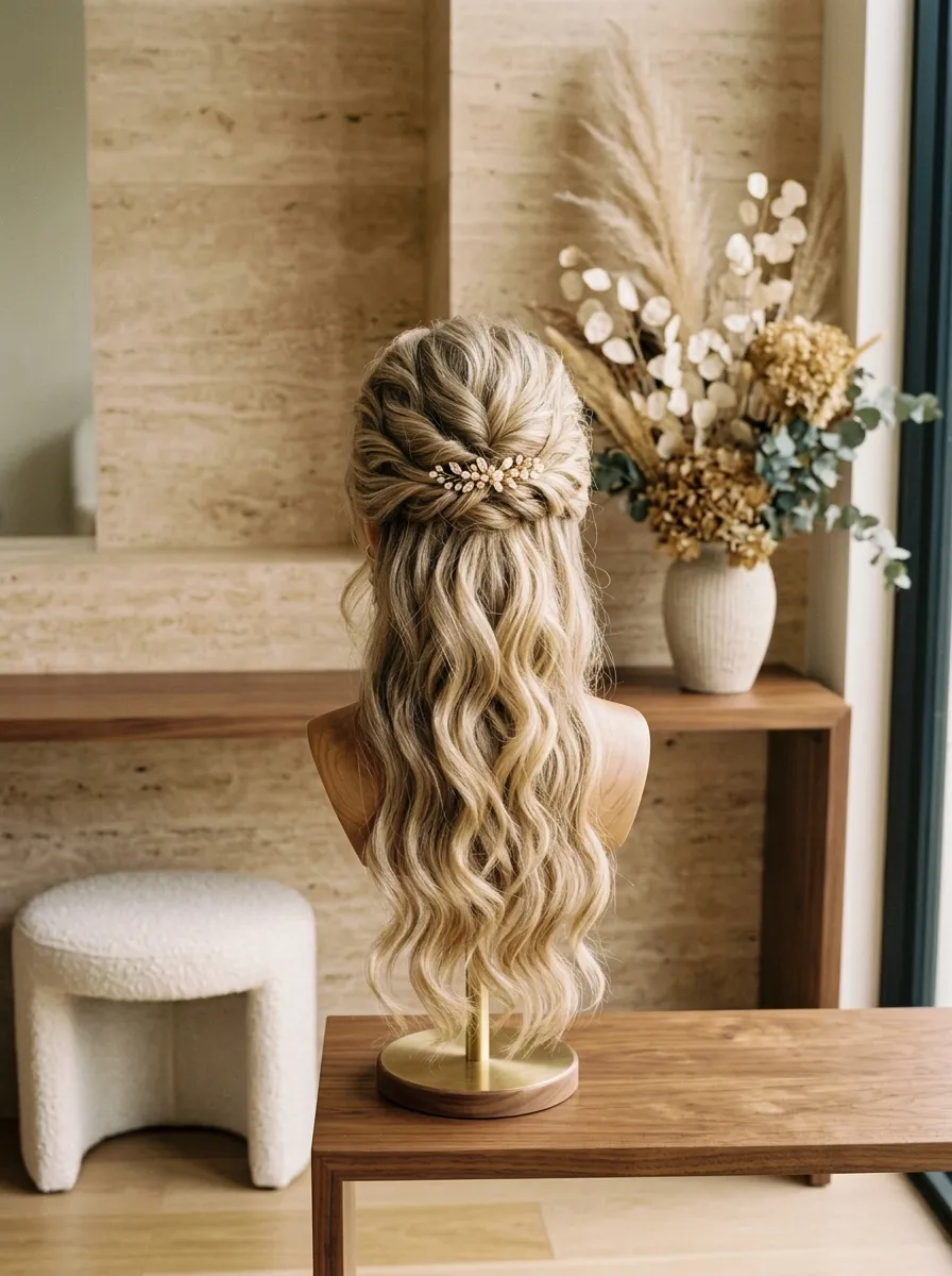 Tousled Updo Look bridal hairstyle idea for humid weather wedding hairstyles that never frizz with elegant textured finish
