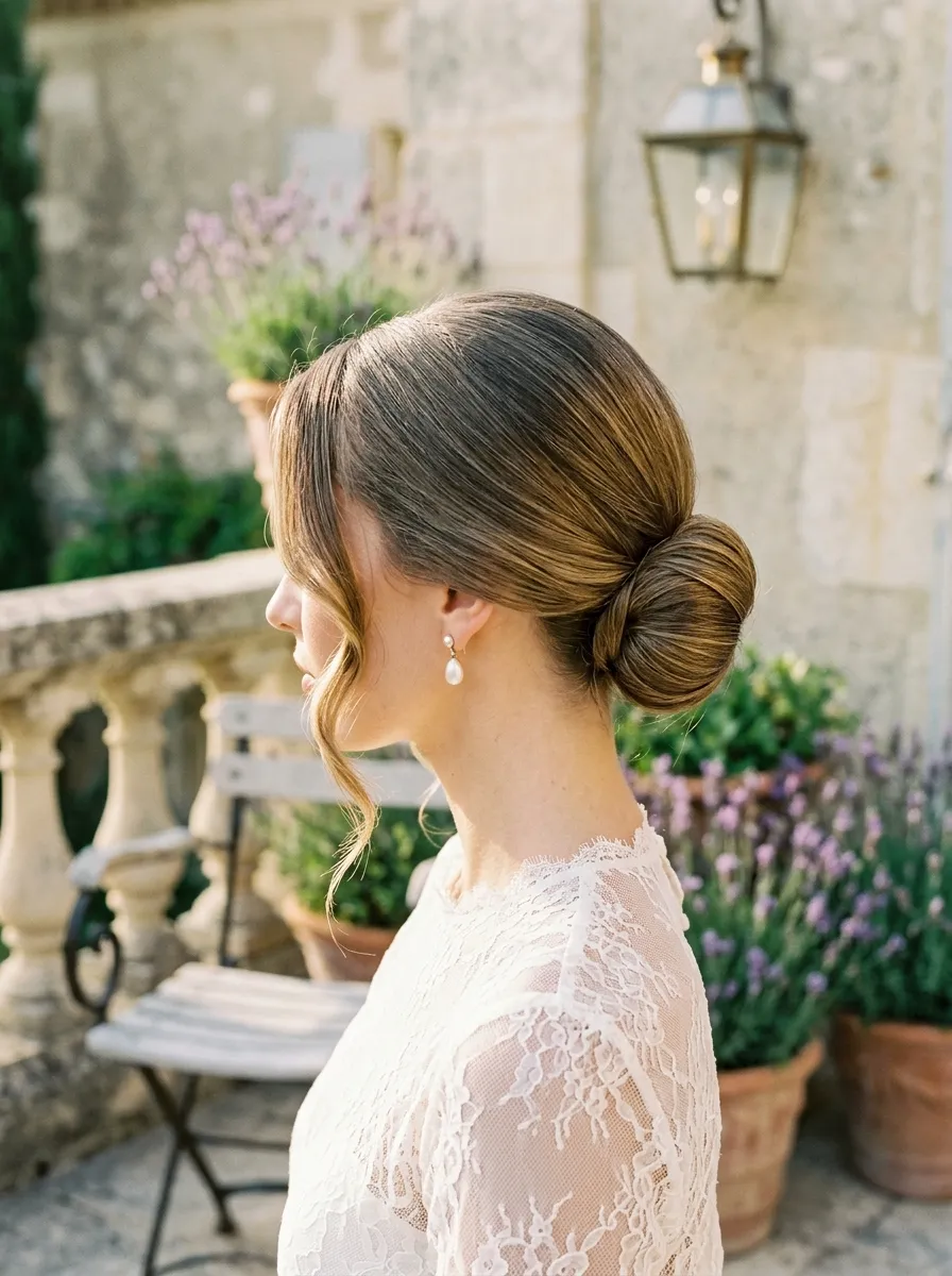 Twisted Braided Updo bridal hairstyle idea for humid weather wedding hairstyles that never frizz with elegant textured finish