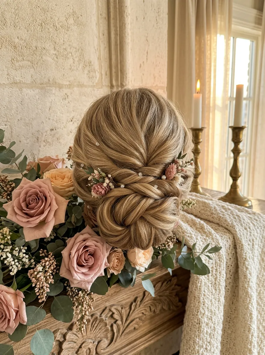 Twisted Chignon Look bridal hairstyle idea for first time bride hairstyles to nail your big day with elegant textured finish