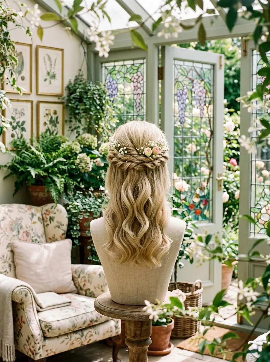 Twisted Half Crown bridal hairstyle idea for twisted wedding hairstyles that look high-end chic with elegant textured finish