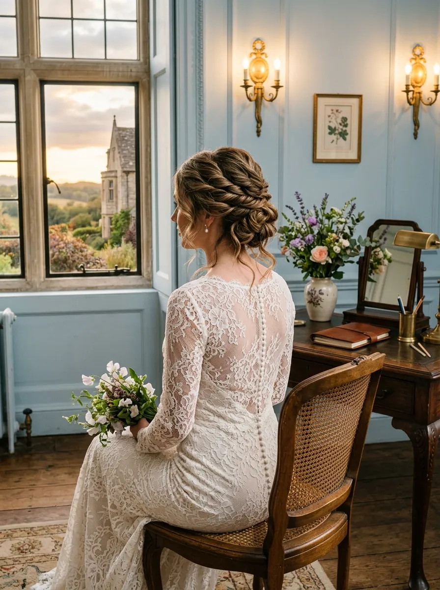 Twisted Medium Updo bridal hairstyle idea for medium length wedding hairstyles for any bride with elegant textured finish