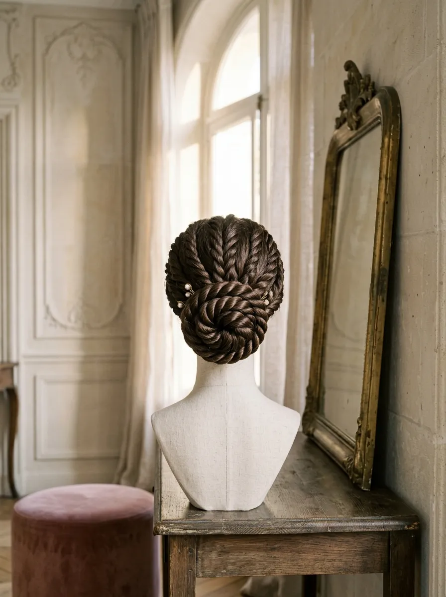 Twisted Rope Bun: Twisted bridal hairstyle idea for twisted wedding hairstyles that look high-end chic with elegant textured finish