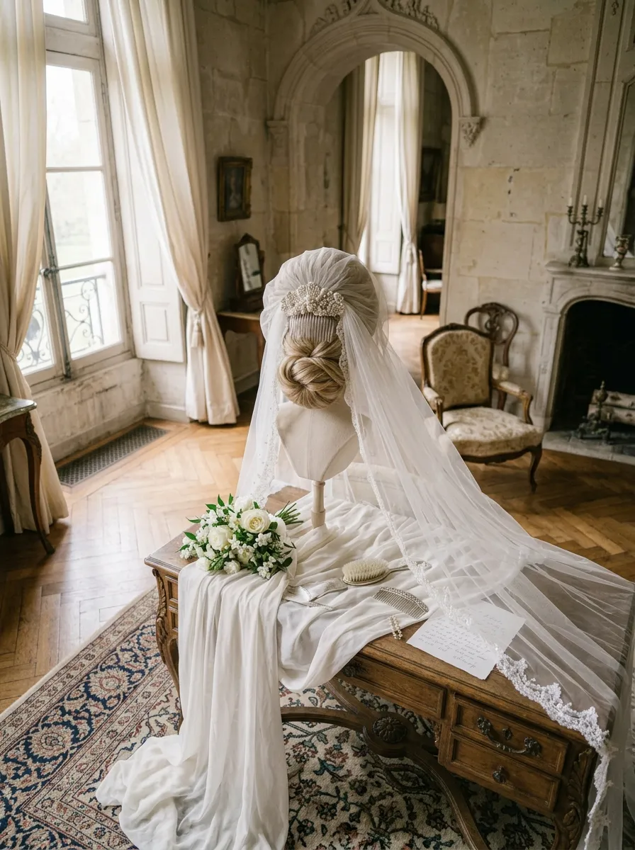 Veil Height Placement bridal hairstyle idea for wedding hairstyles for chubby face brides will love with elegant textured finish