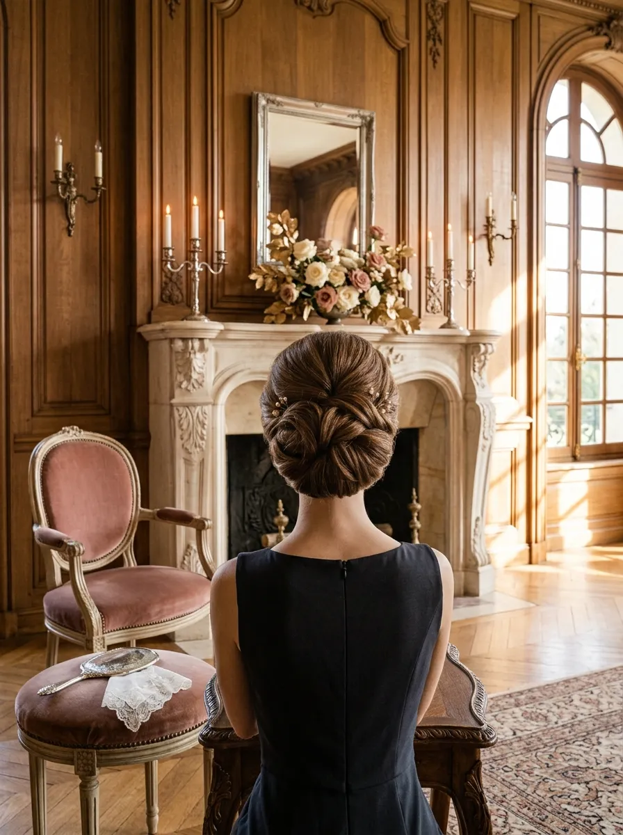 Voluminous Chignon Bun bridal hairstyle idea for long layered hair wedding hairstyles to try now with elegant textured finish