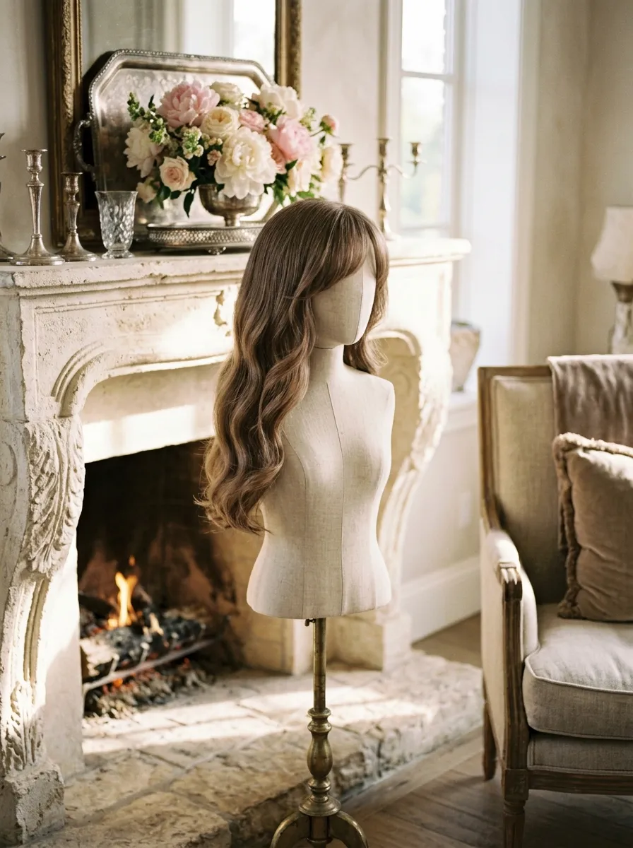 Wavy Side Bangs bridal hairstyle idea for wedding hairstyles for chubby face brides will love with elegant textured finish