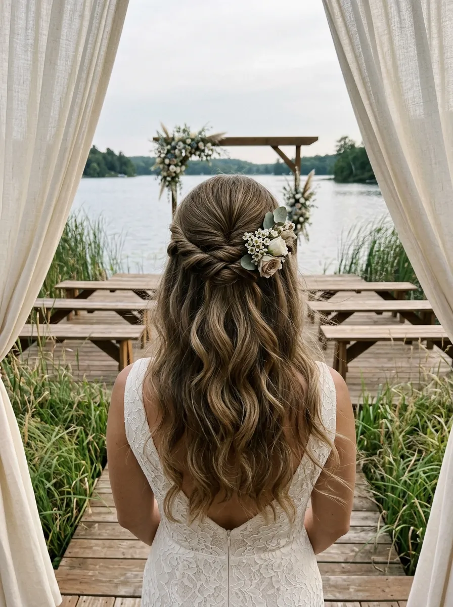 Weighted Bun Style bridal hairstyle idea for outdoor wedding hairstyles that survive the wind with elegant textured finish
